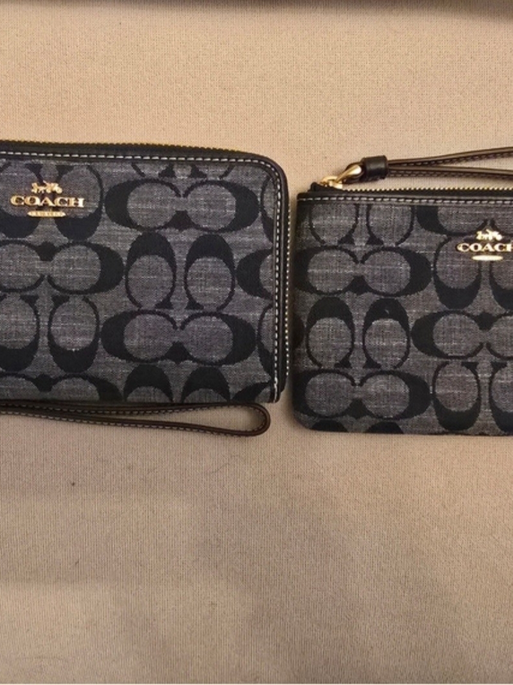 Coach Black Signature Wristlet Duo with Gold Logo